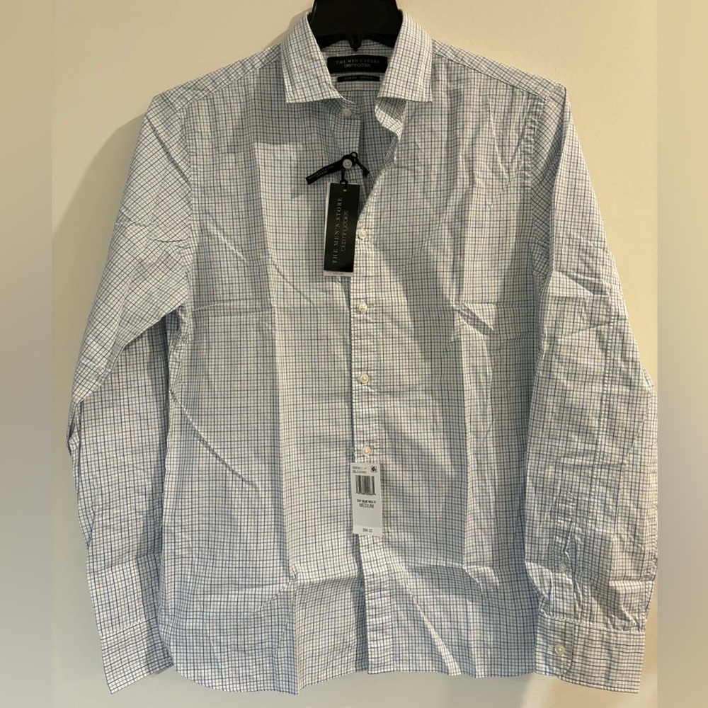 The Men's Store Light Blue Checkered Button Down Shirt